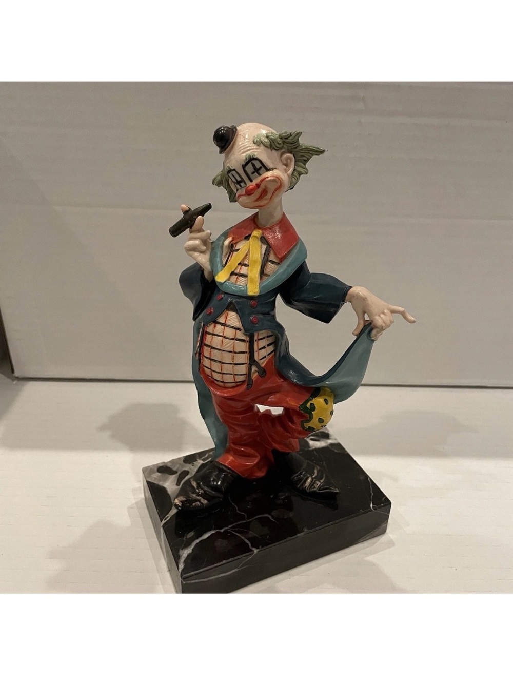 Vintage Fontanini Depose Italy Smoking Clown Figurine Carrara Marble Base 7.5"
